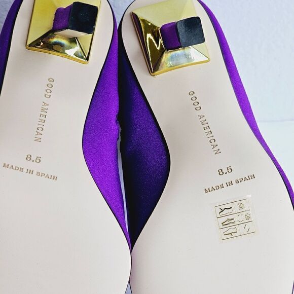 New! Good American Pointed Ankle Sock Shine Neoprene Purple Stiletto Boots - Picture 12 of 15